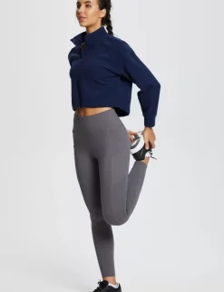 Baleaf Turtleneck Long-Sleeve Crop Pullover^Women Fleece-Lined