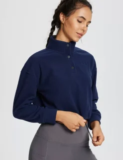 Baleaf Turtleneck Long-Sleeve Crop Pullover^Women Fleece-Lined